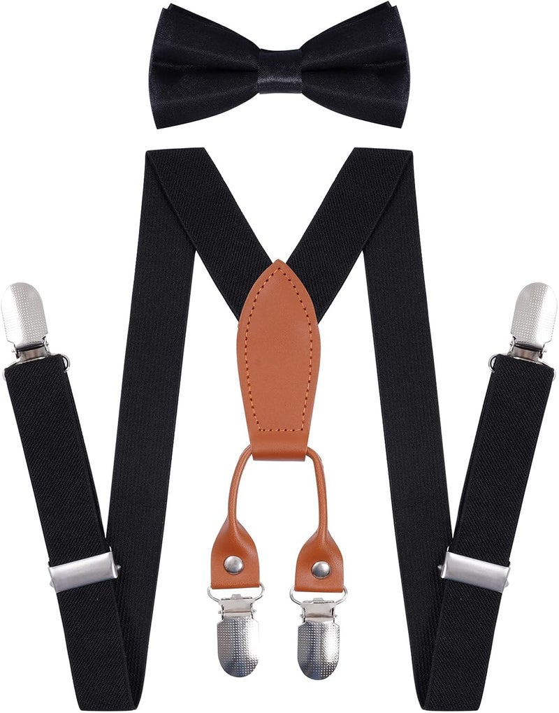 Topbuti Kids Boys Suspenders Bowtie Sets Adjustable Suspenders and Pre-tied Bow Tie with 4 Strong Metal Clips for Boys Girls - Image 1